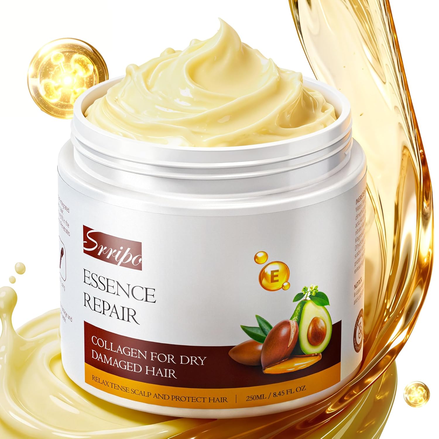 Collagen Hair Mask for Deep Conditioning, Keratin Hair Treatment with 4 Hydrolyzed Proteins, Moroccan &amp; Avocado Oils Conditioner for Nourish, Calendula Gentian Extracts Care Dry &amp; Damaged Hair