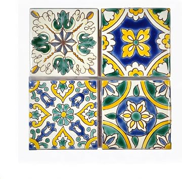 Personalized Hand-Painted Ceramic Tile Coasters Set 4x4 inches - Available in Sets of 4, 6, 8, 12, and 16 - Ideal for Weddings Gifts and Special Occasions Mediterranean