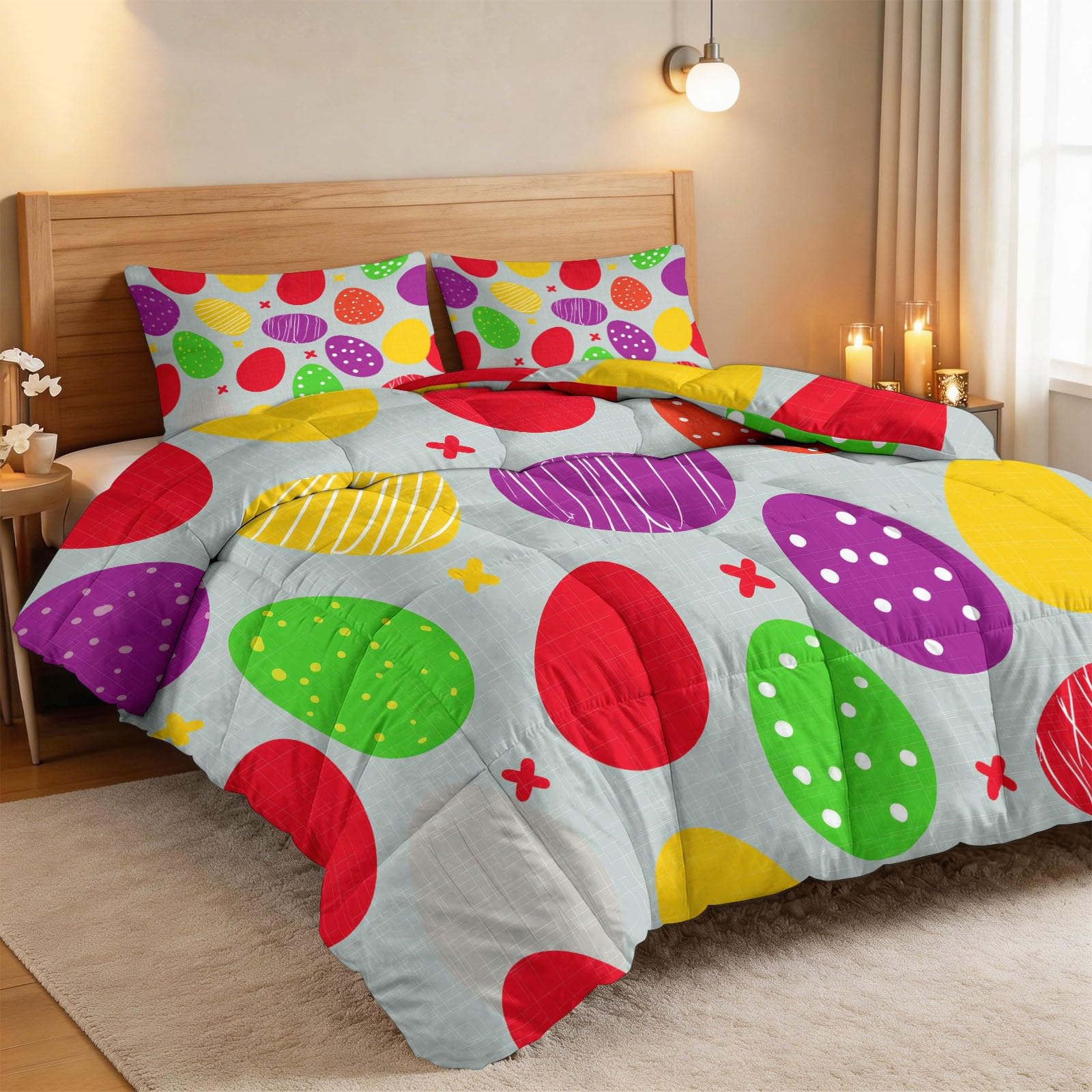 Generisch Osterei-Raster Bettdecke 200 x 200 cm 4 Jahreszeiten Steppdecke, Pop-Art Waschbare Ganzjahresdecke Kinder Bettwaren Set Kinderzimmer Gästezimmer Bettdecke Ohne Bezug