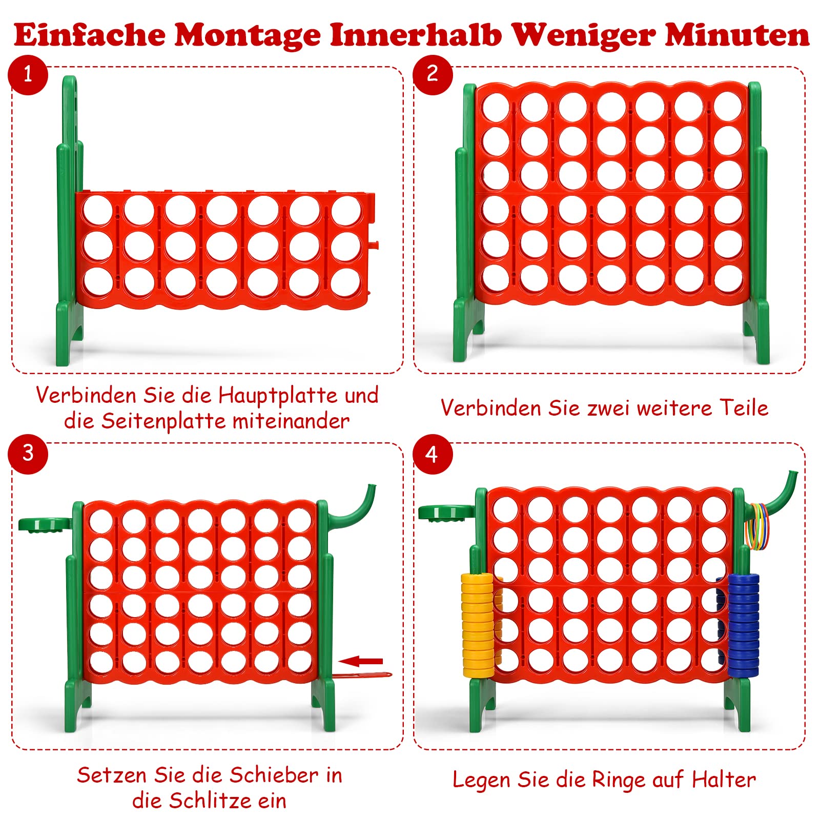 GOPLUS Enorme Juego de 4 Ganas de Estrategia con 42 Anillos, Canasta de Baloncesto, Lanzamiento y Palanca de Liberación Rápida para Niños y Adultos (Rojo + Verde)