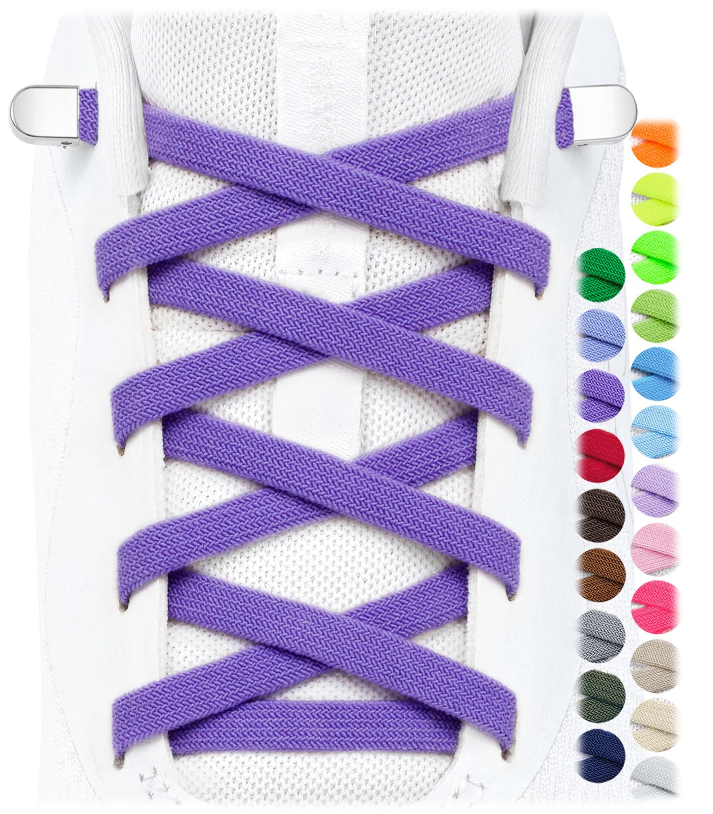 Stepace 2 Pairs Flat Elastic No Tie Shoe Laces for Kids and Adults Sneakers
