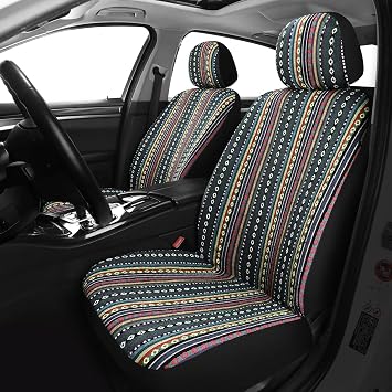 VarCozy Baja Saddle Blanket Seat Covers, Front Seat Covers for Sedan, SUV, Truck, Universal Stripe Colorful Woven Automotive Seat Cover, Breathable, Washable, Airbag Compatible