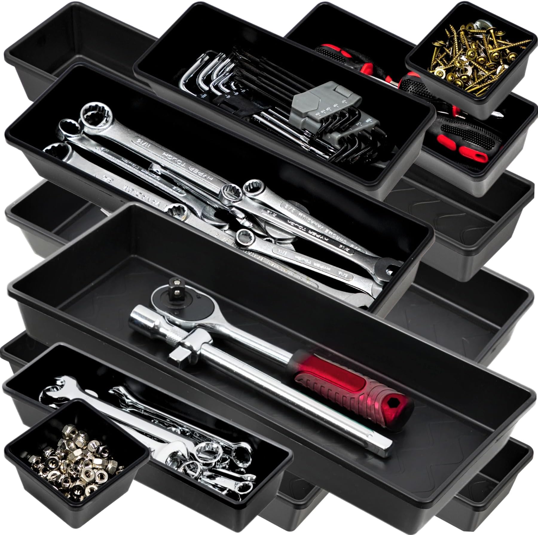 ONREVA Tool Box Organizer Tray Divider Set, Extra Large Toolbox Trays, Tool Box Organizers and Storage Kit, Rolling Tool Chest Drawer Bins, Hardware Screwdrivers Pliers Organization, 12pcs