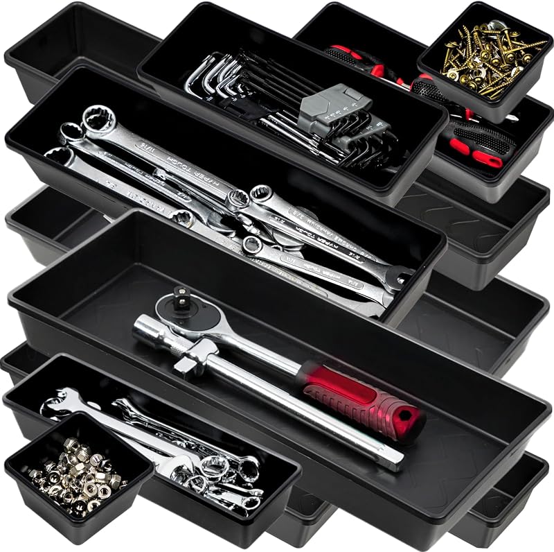 Tool Box Organizer Tray Divider Set, Extra Large Toolbox Trays, Tool Box Organizers and Storage Kit, Rolling Tool Chest Drawer Bins, Hardware Screwdrivers Pliers Organization, 12pcs