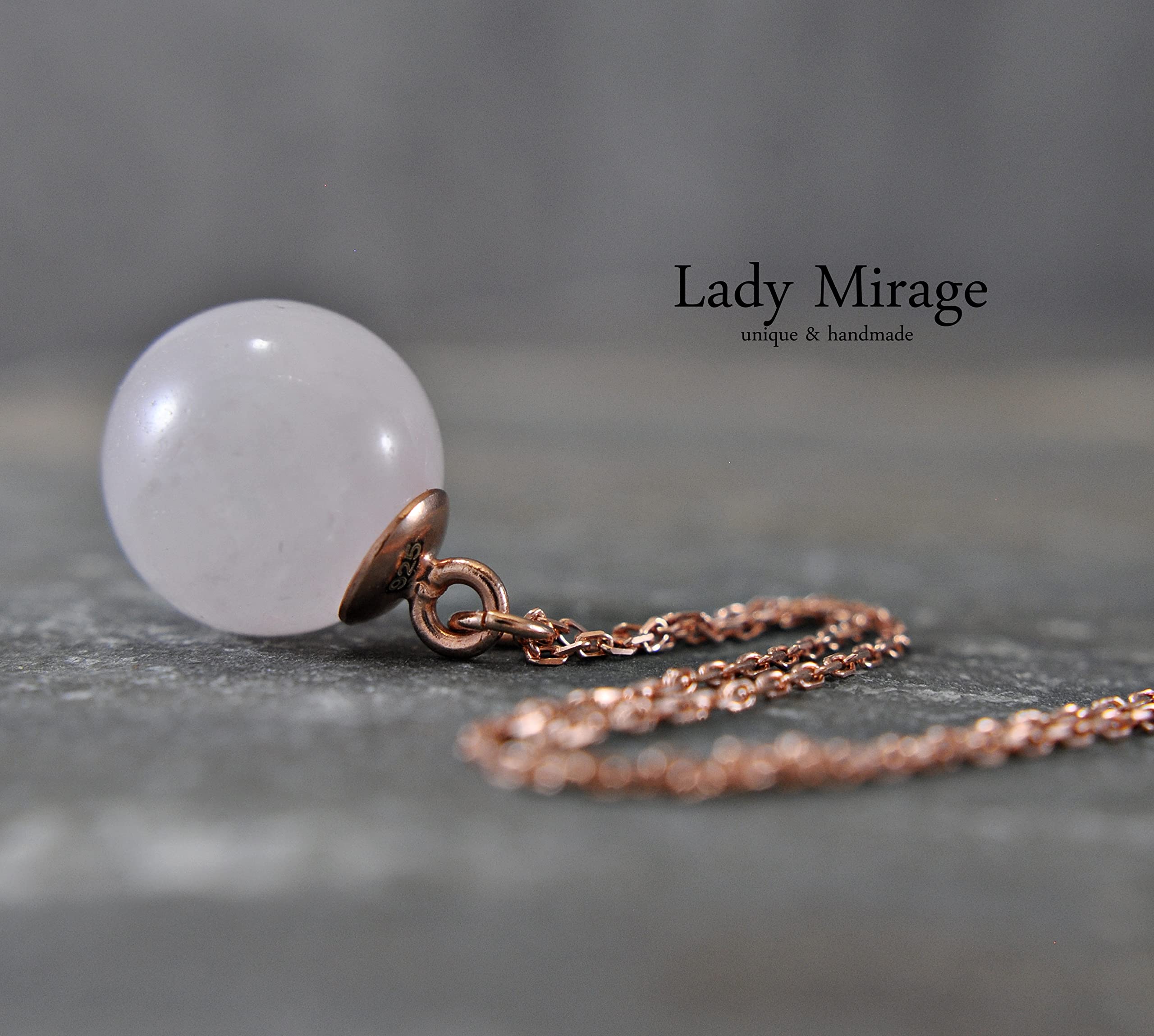Ohrhänger Damen 925 - Rosévergoldet - Rosenquarz - Naturstein - Kugel - Hängeohrringe - Edelsteinschmuck - Rosévergoldet - Silberschmuck - Geschenk für Frau - Rosa - Tolles Geschenkidee - Minimalistisch (Ohrringe)
