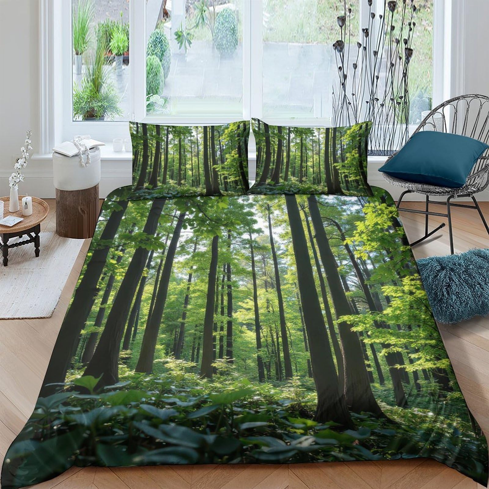 Ctjqhvkz Style-2 3D Printed Forest Sunrise Fitted Sheet Microfiber Soft Breathable Woodland Trees Bed Cover For Bedroom Guest Room Decor Single（135X200cm）