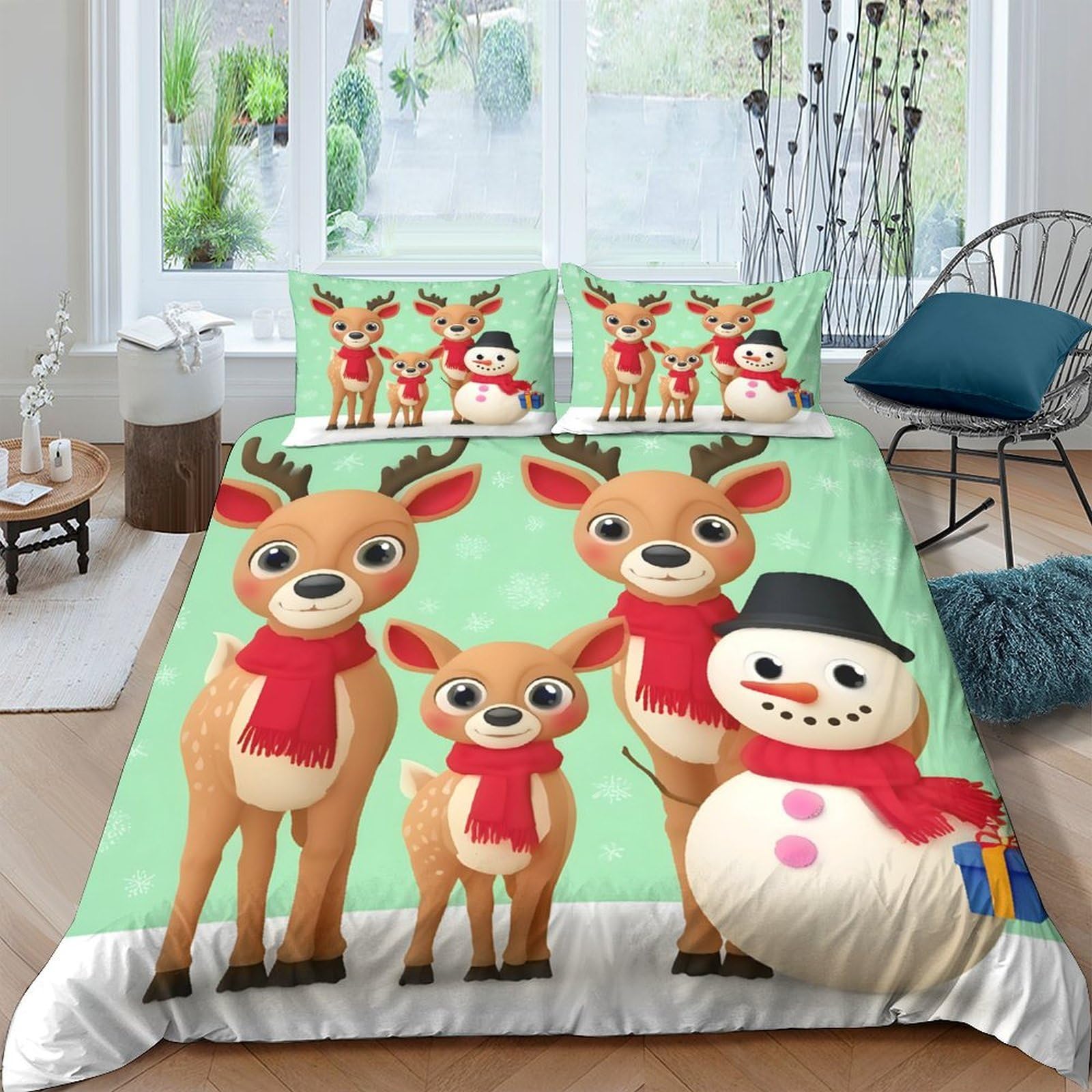 Ctjqhvkz Style-3 3D Printed Reindeer Snowman Fitted Sheet Microfiber Soft Christmas Bed Cover For Bedroom Guest Room Decor Washable Single（135X200cm）
