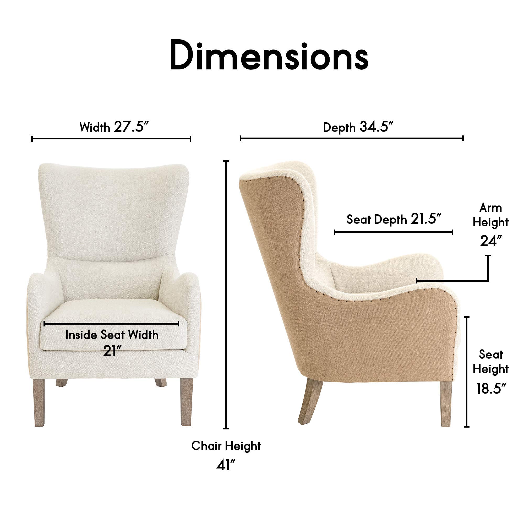 Elle Decor Wingback Upholstered Accent Chair, Farmhouse Armchair for