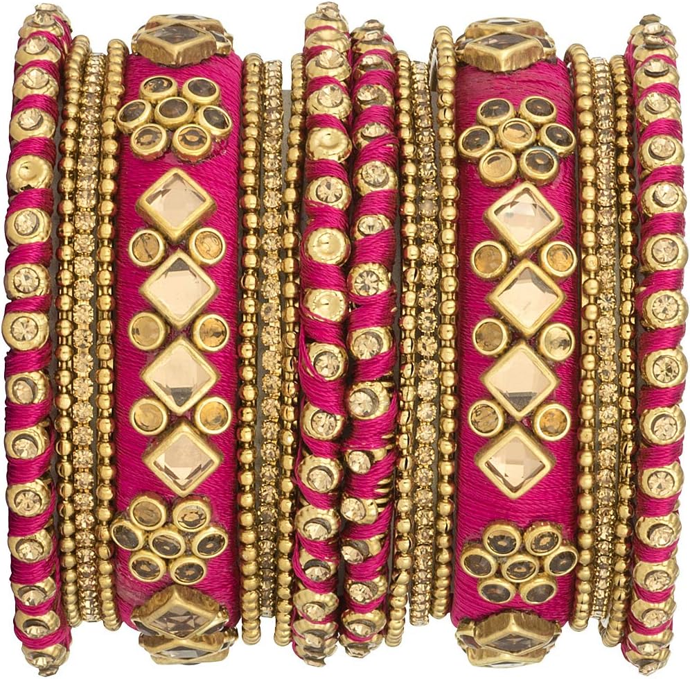 Aheli Ethnic Handmade Silk Thread Bangle Set Chudha Set Faux Stone Studded Indian Wedding Wear Bracelet Traditional Fashion Jewelry Gift for Women (Magenta 2.8 Inch) - Image 7