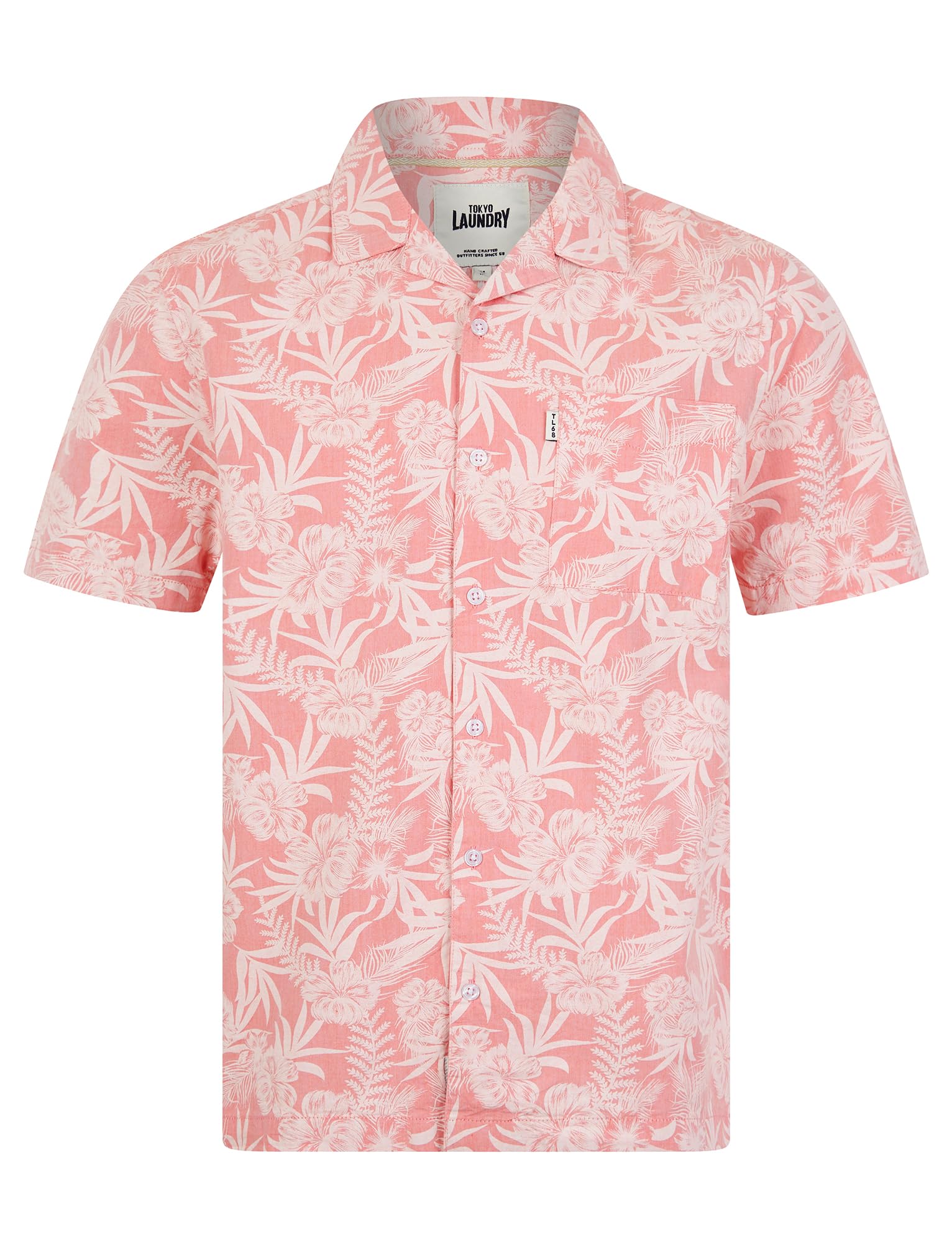 Tokyo Laundry Men's Cotton Floral Print Short Sleeve Open Cuban Collar Hawaiian Shirt
