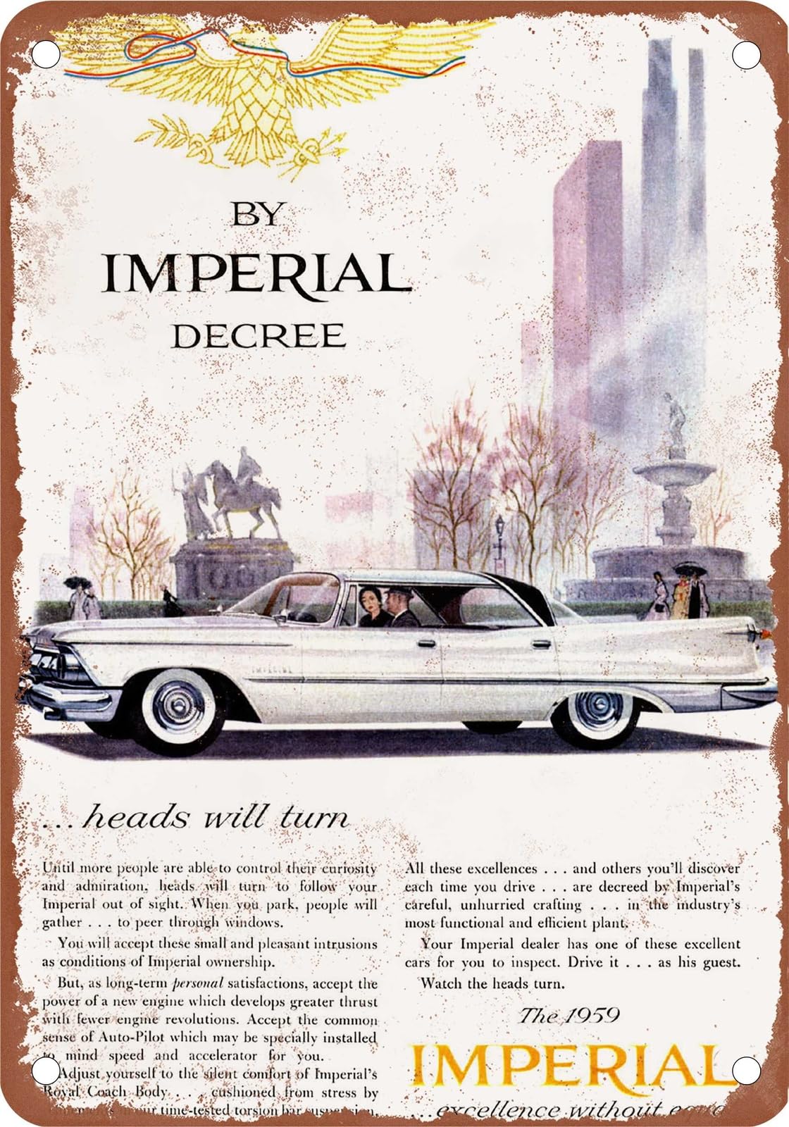 METAL SIGN - 1959 Imperial Vintage Ad 05 - Old Retro Rusty Look home decor