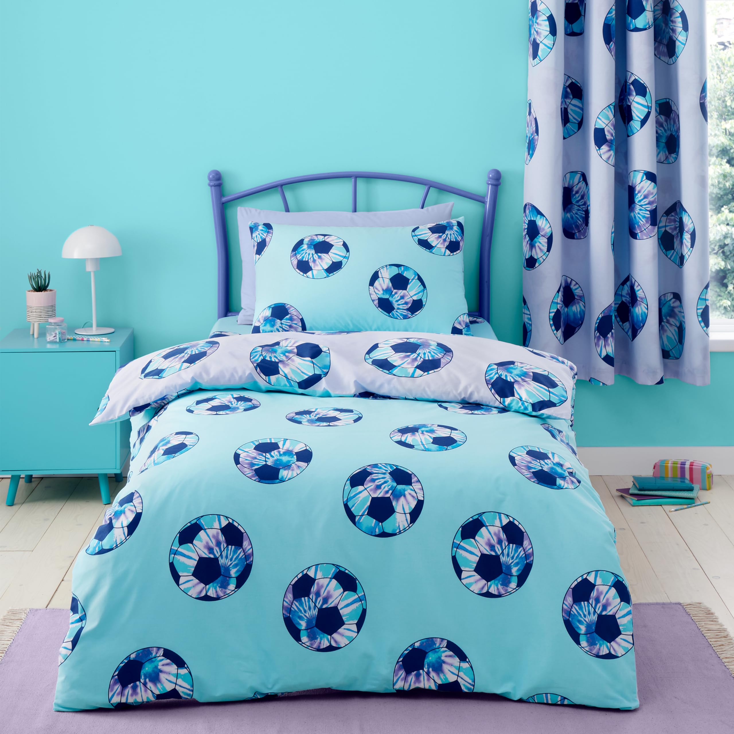 Catherine Lansfield Kids Tie Dye Football Reversible Double Duvet Cover Set including Pillowcases Lilac - Image 2