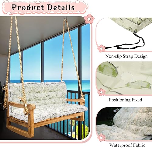 Miniatura 115 de Cojín de repuesto para columpio de 2-3 asientos, cojines de banco para exteriores con respaldo grueso de 4 pulgadas, muebles de patio, jardín, Flor