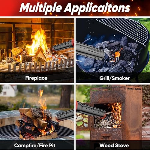 Miniatura 7 de SHALL Encendedor eléctrico de carbón con soplador de aire, se eleva 60 segundos a 1100  sin químicos calentado para ahumador de barbacoa, arranque