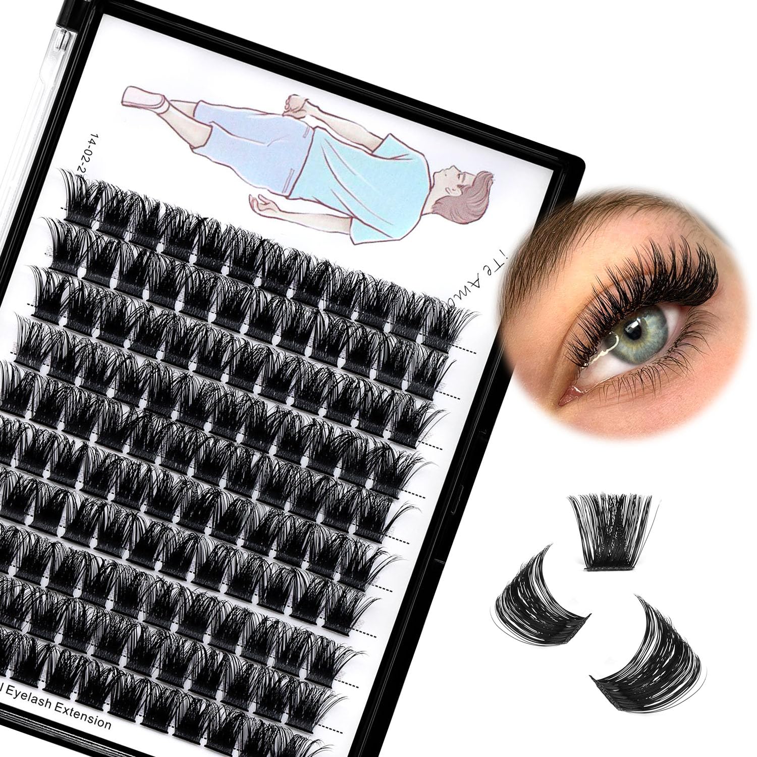 Dedila Large Tray-Grafted Wide Stem Individual False Eyelashes Thick Base 120 Clusters D Curl Natural Long Volume Eye Lashes Extensions Dramatic Look