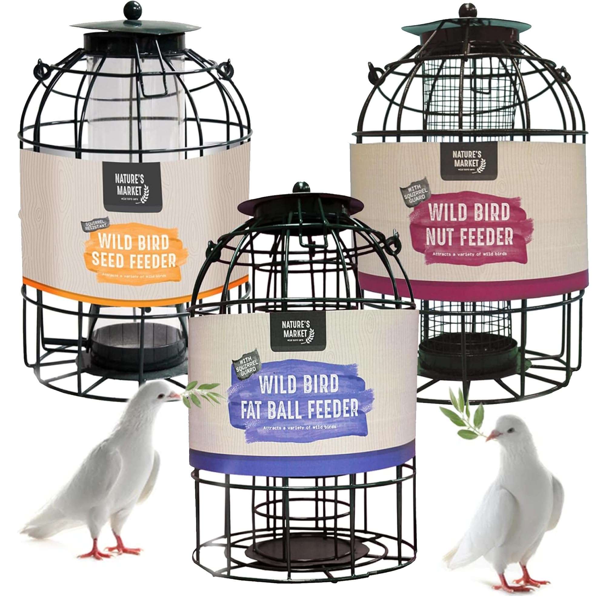 Weather Resistant Metal Bird Hanging Feeder Cage Fat Ball, Nut & Seed Feeder (All 3 (Fat Ball, Nut & Seed Feeder))
