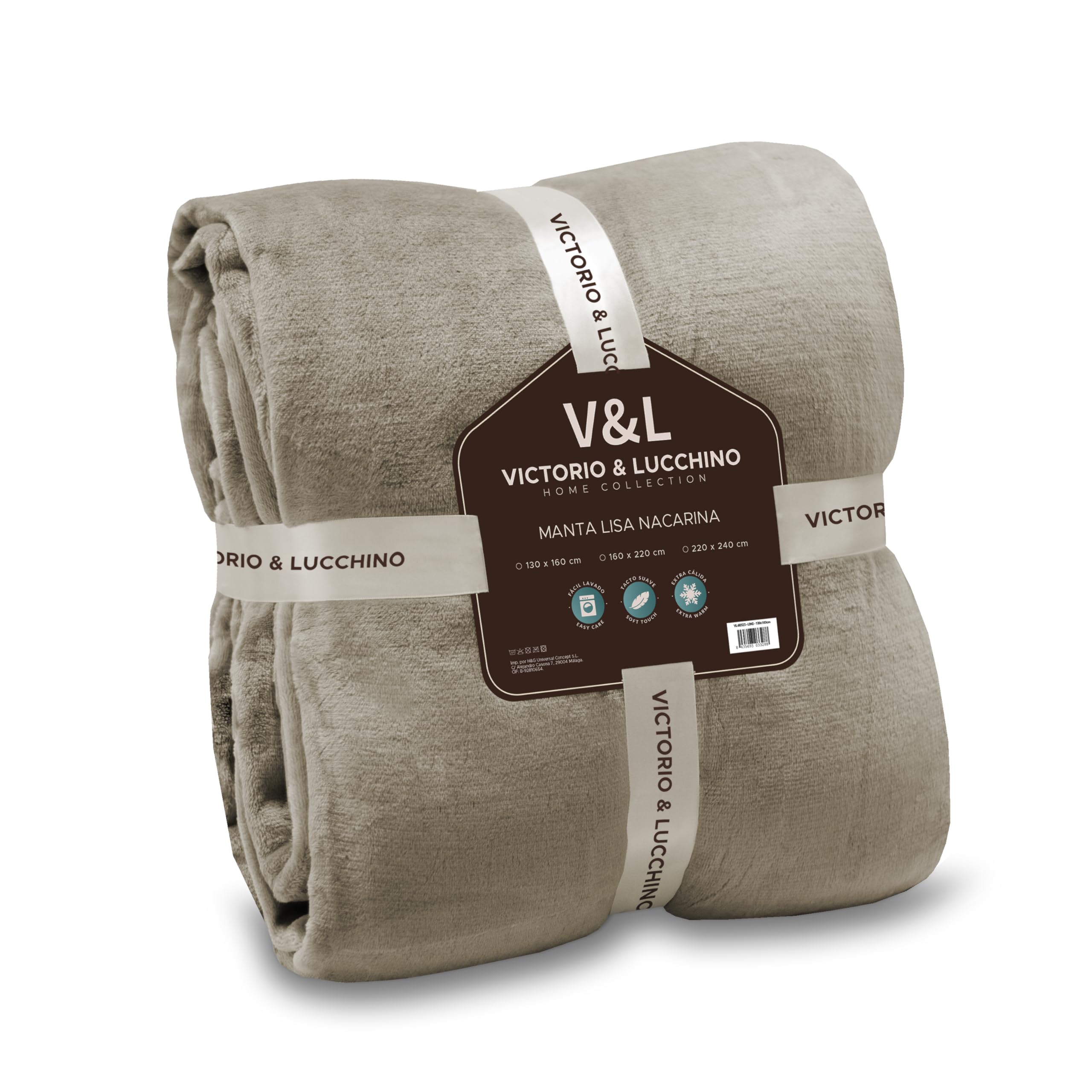 Victorio & Lucchino V&L Manta Lisa Extra-Suave 350g para Sofá para Cama. Cálida con Reverso sin Borrego. Transpirable para Invierno (80525-LINO, 130x160 cm)
