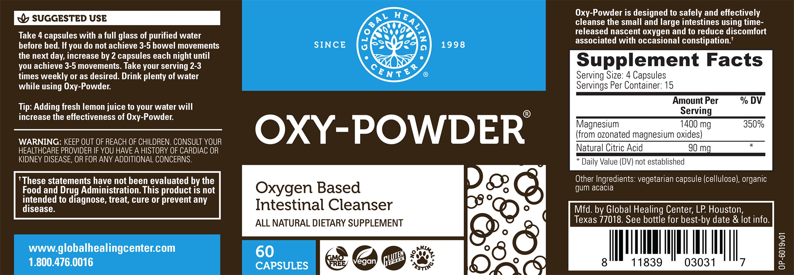Global Healing Center OxyPowder Oxygen Based Safe and Natural Colon
