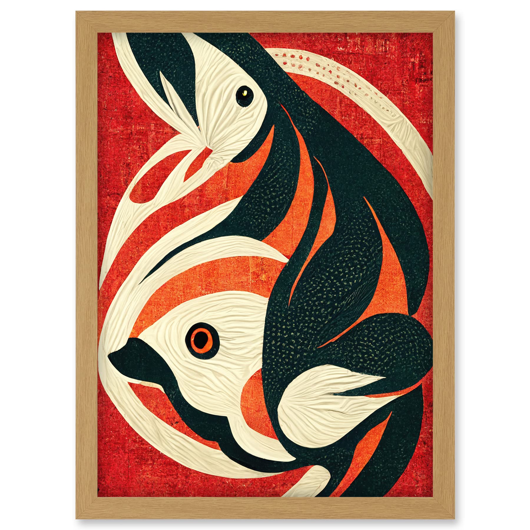 Doppelganger33 LTD Abstract Stylised Japanese Koi Carp Fish Painting Artwork Framed A3 Wall Art Print