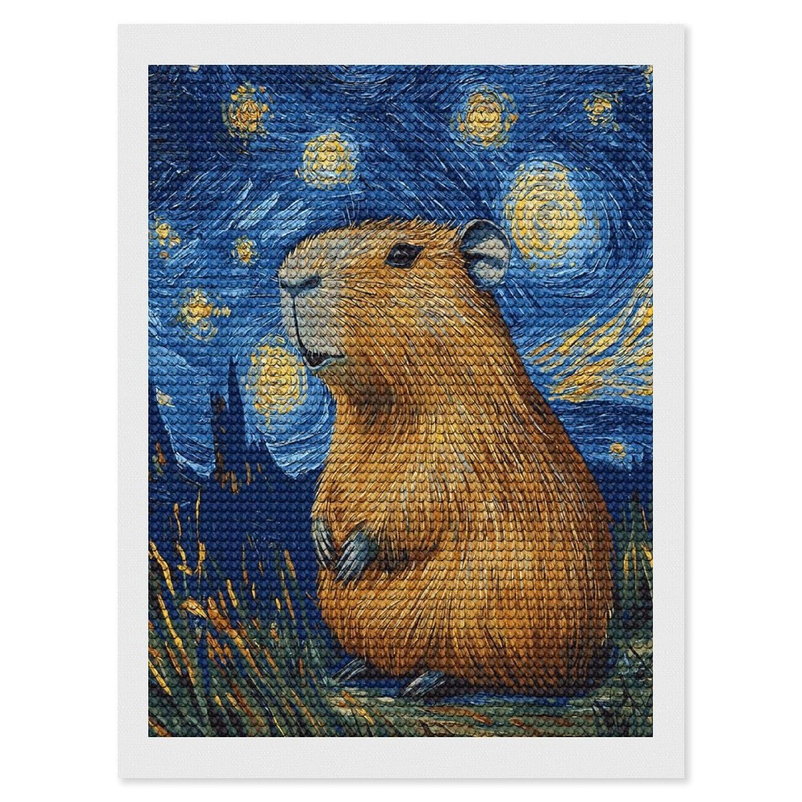 Junmoney Capybara Starry Night Diamond Painting Canvas Set 12"x16", for Adults, Decorate Your Room, Festive Craft Gift, Office Decor
