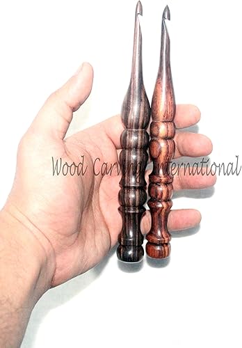 Miniatura 4 de Wood Carving International - Juego de 13 ganchos de ganchillo de palisandro, juego de ganchos de ganchillo de madera para tejer y ganchillo,