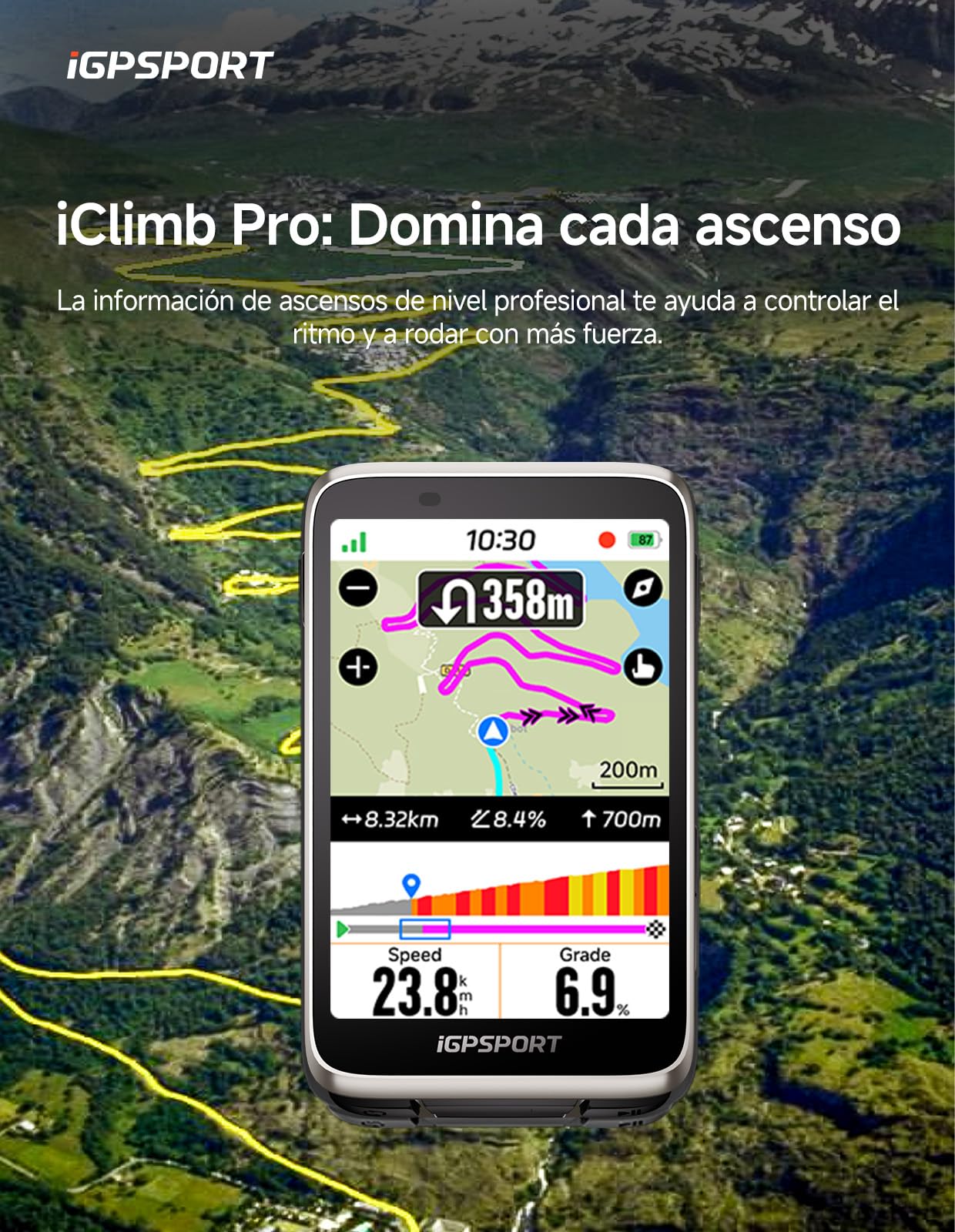 iGPSPORT BiNavi Ciclocomputer GPS, Analisi dell'Allenamento Funzione di Guida Continua Rilevamento del Movimento 3,5" Touchscreen Controllo della Musica e della Telecamera d'azione, iClimb Pro, 35H