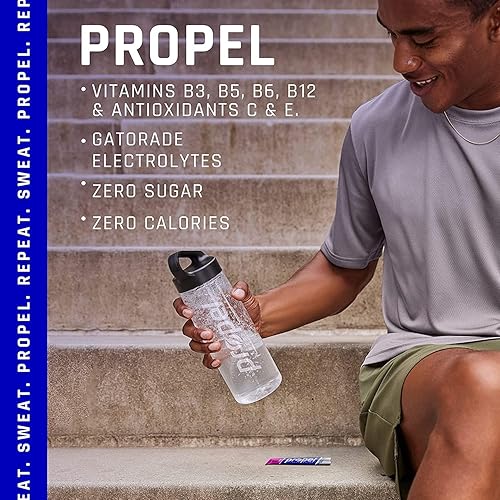 Miniatura 5 de Propel - Paquetes de polvo de 4 sabores, 40 paquetes de propulsión sin azúcar con electrolitos y vitaminas, incluye uva Propel, sandía, cereza negra