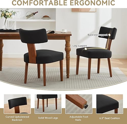 Miniatura 4 de Set of 2 Modern Armless Dining Chairs with Curved Backrest and Solid Wood Legs, Table & Chair Sets for Dining Room Living Room Kitchen Office,Black