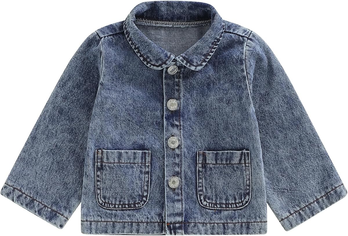 Thorn Tree Girls Denim Jacket Turn Down Collar Outerwear Long Sleeve Button Down Coat Toddler Fall Clothes
