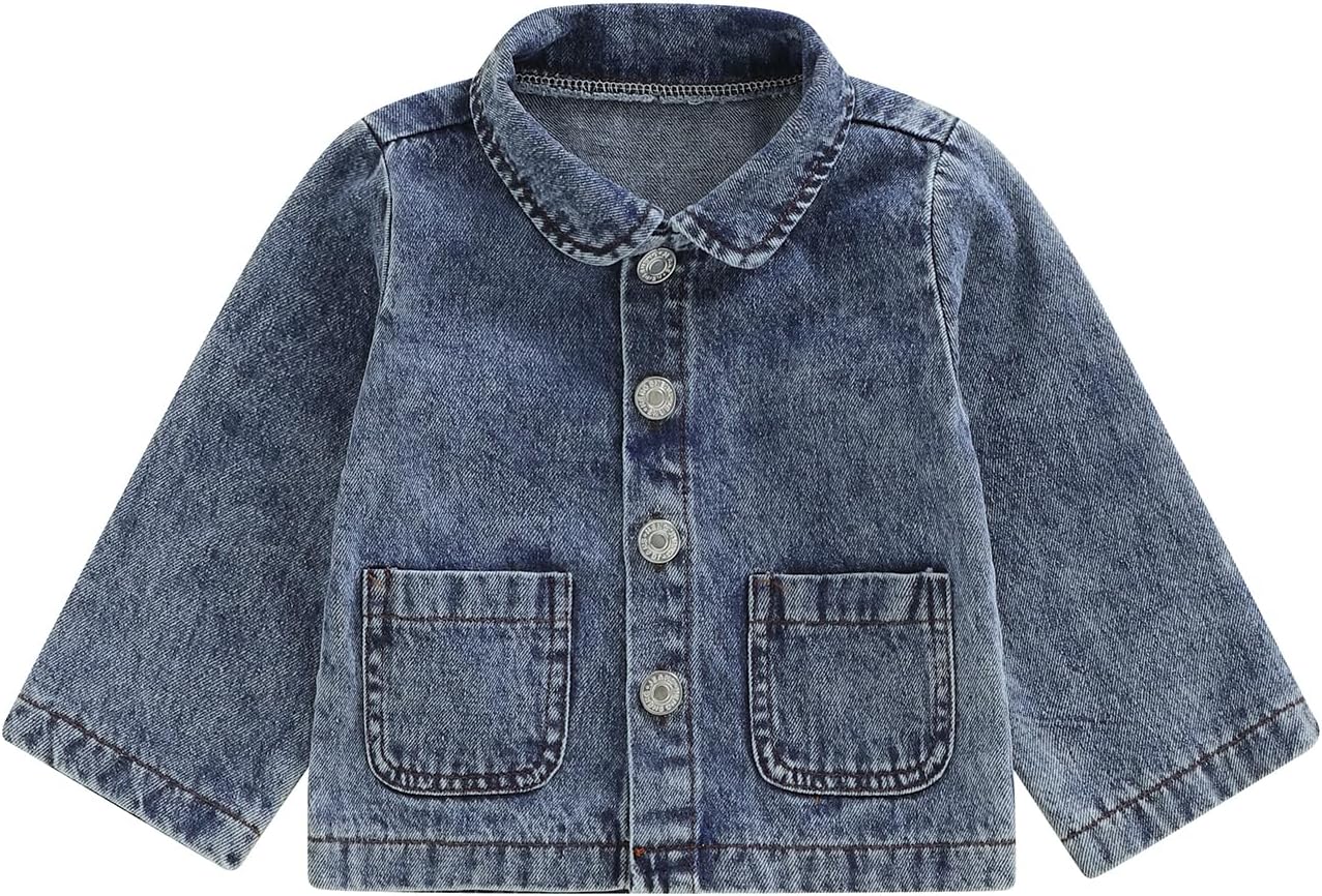 Thorn Tree Girls Denim Jacket Turn Down Collar Outerwear Long Sleeve Button Down Coat Toddler Fall Clothes