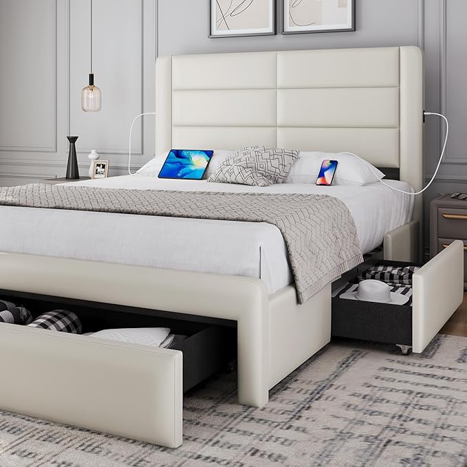 Yaheetech Full Size Bed Frame with 2 USB Charging Stations