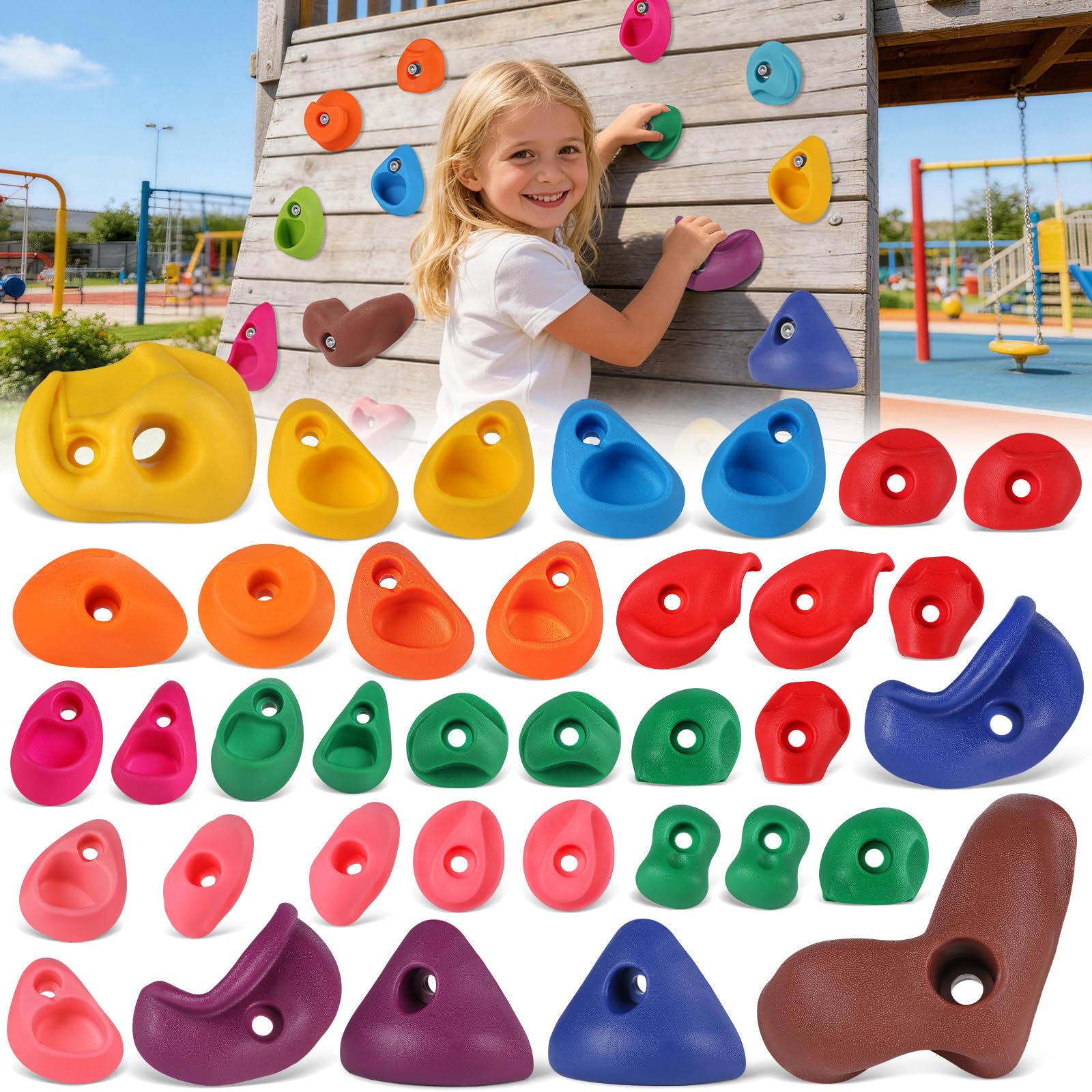 36 PCS Rock Climbing Wall For Kids, Rock Wall Climbing Holds, Adults Climbing Wall Grip Kits Holds Up To 230 Lbs For Outdoor Indoor Home Playground Play Set