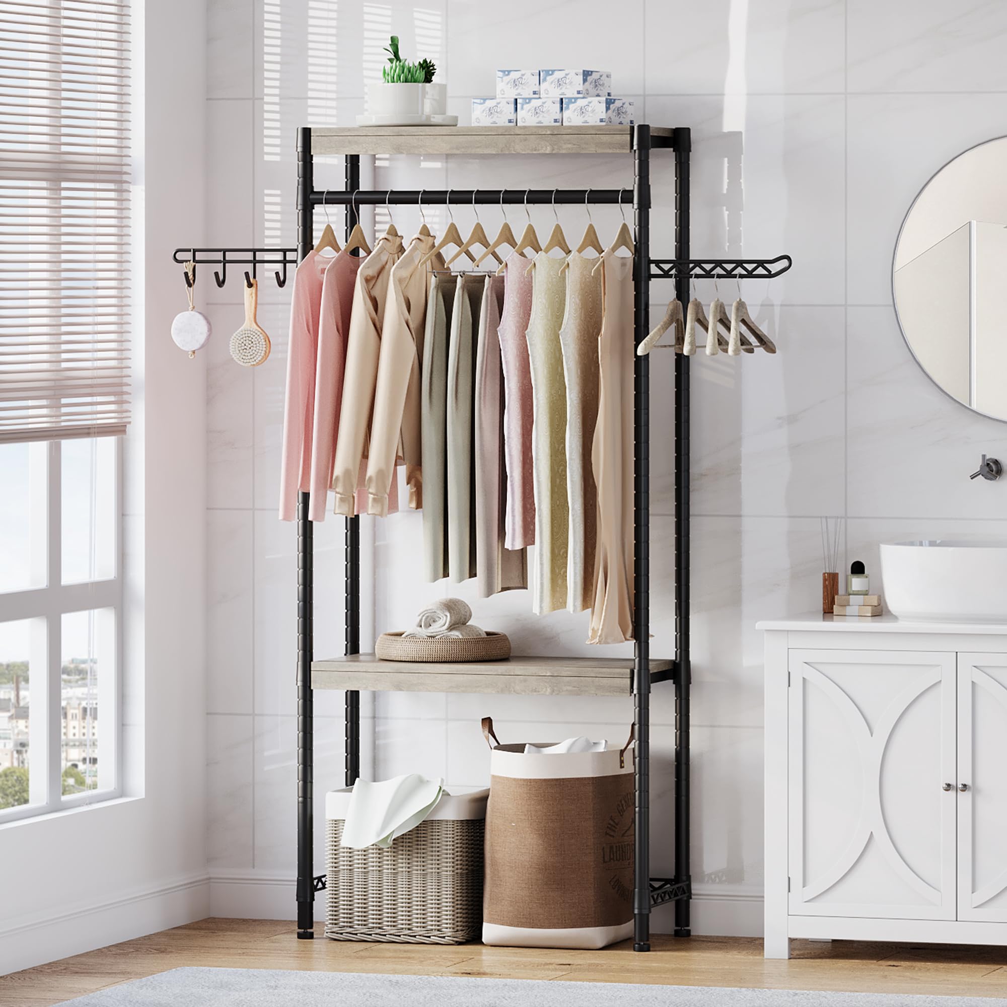Garvee Estante De Almacenamiento De Lavadora, sobre La Lavadora y Secadora, Estantes De Madera Que Ahorran Espacio con Altura Ajustable para Baño, Lavandería y Balcón, 79x30x188 cm