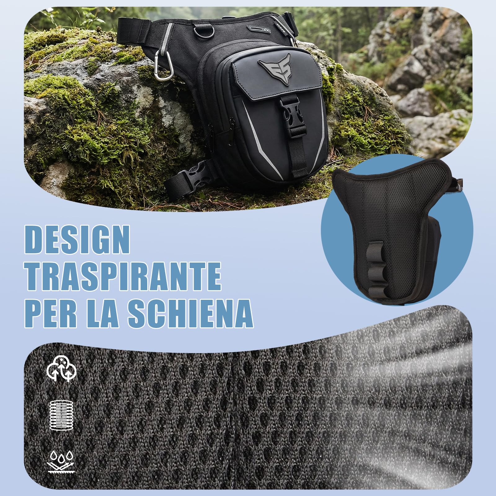 Eshow Marsupio da Gamba per Moto Espandibile, Borsa Cosciale con Cintura Regolabile per Uomo e Donna, Borsello Sportivo per Trekking Ciclismo Viaggio Campeggio Pesca