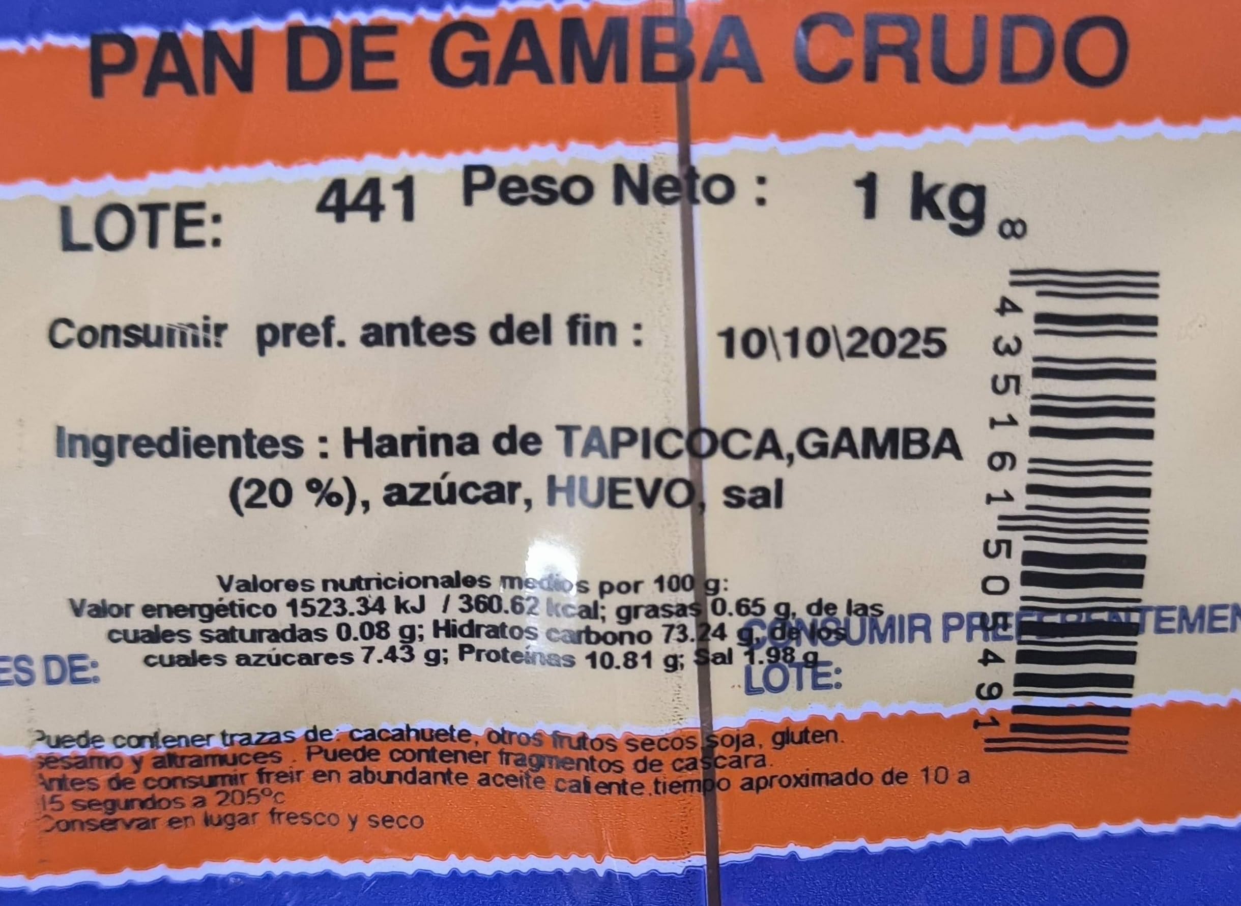 Pan de Gamba Crudo para Freir 1 Kg - Pelluz