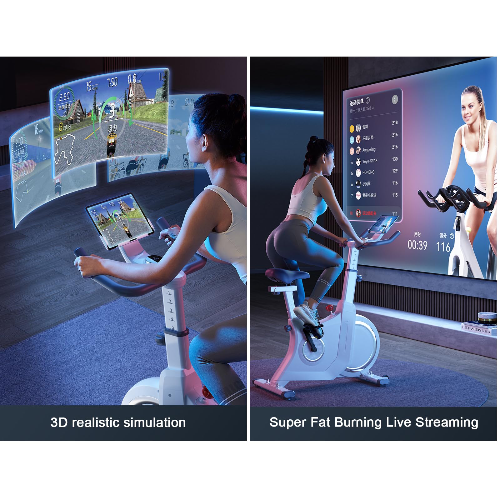 Magnetyczny rower stacjonarny, fitness rower treningowy do jazdy na rowerze, stacjonarny rower stacjonarny z ekskluzywnymi kursami fitness, 32-poziomowy opór magnetyczny, łączność Bluetooth