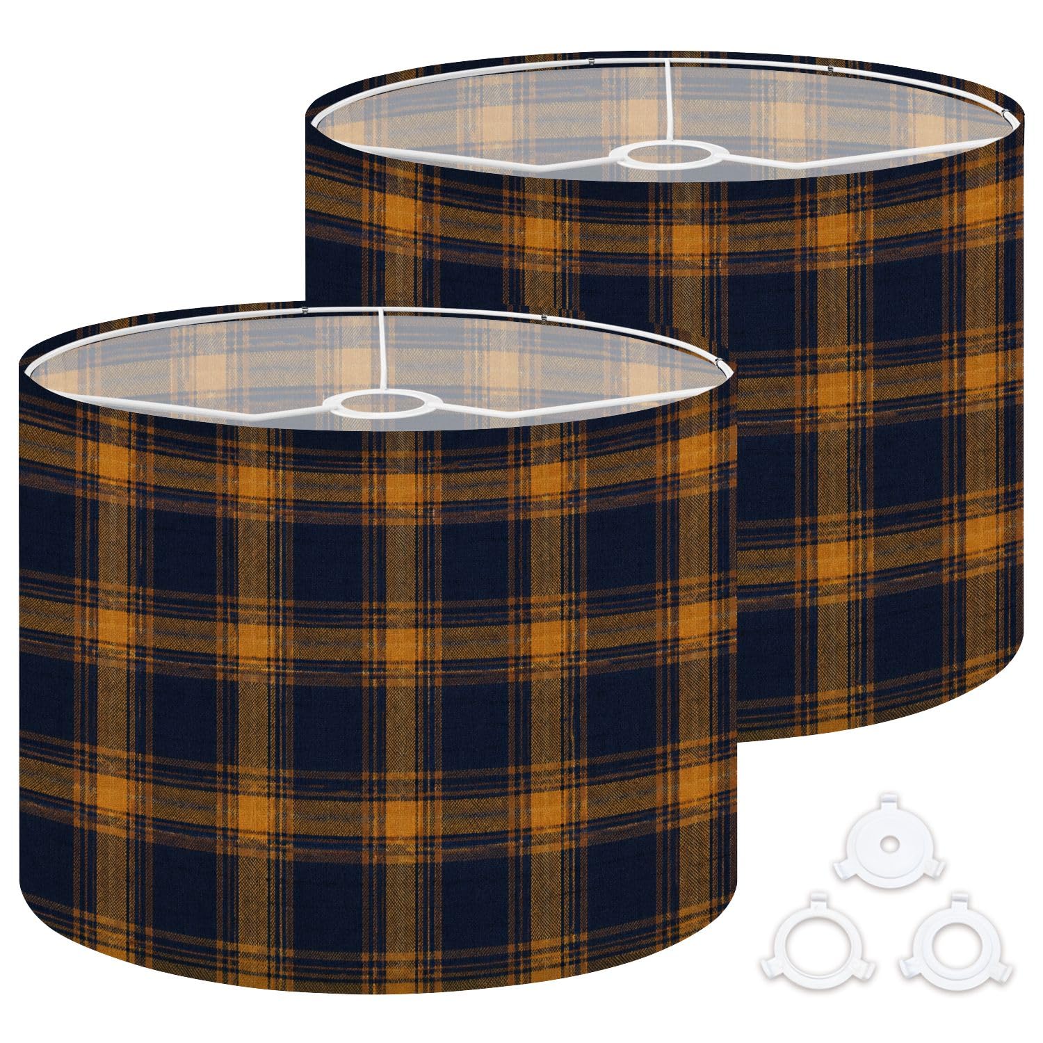 Deruinvaio Multi3 2Pcs 13In Lampshade Lamp Shade Plaid Tartan Seamless Navy Blue Golden For Ceiling Light, Table Lamp Floor Lamp Easy Assembly Replacement Light Shade