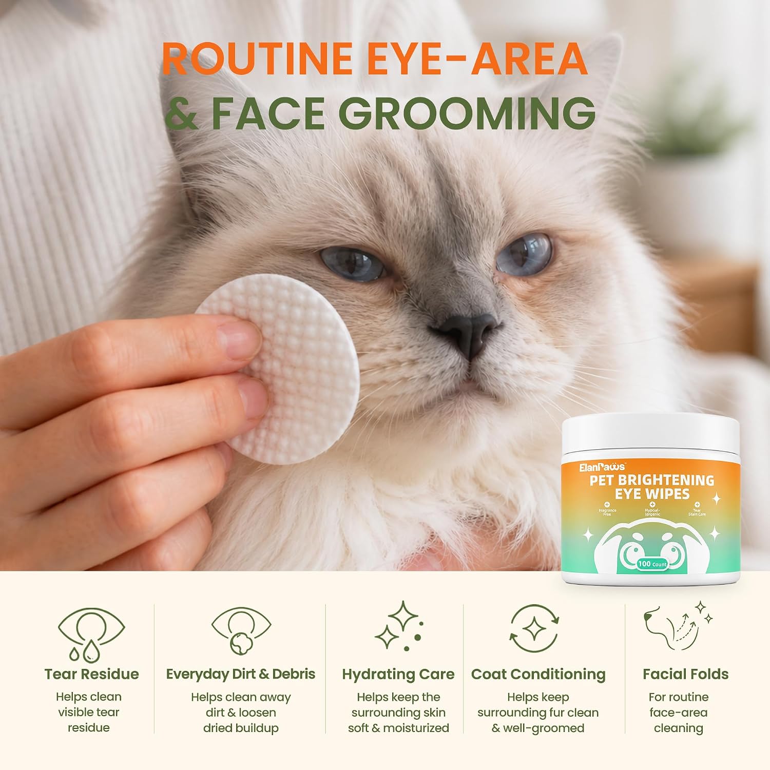 Dogs & Cats Tear Stain Wipes for Routine Face Grooming, Unscented 200ct image 2