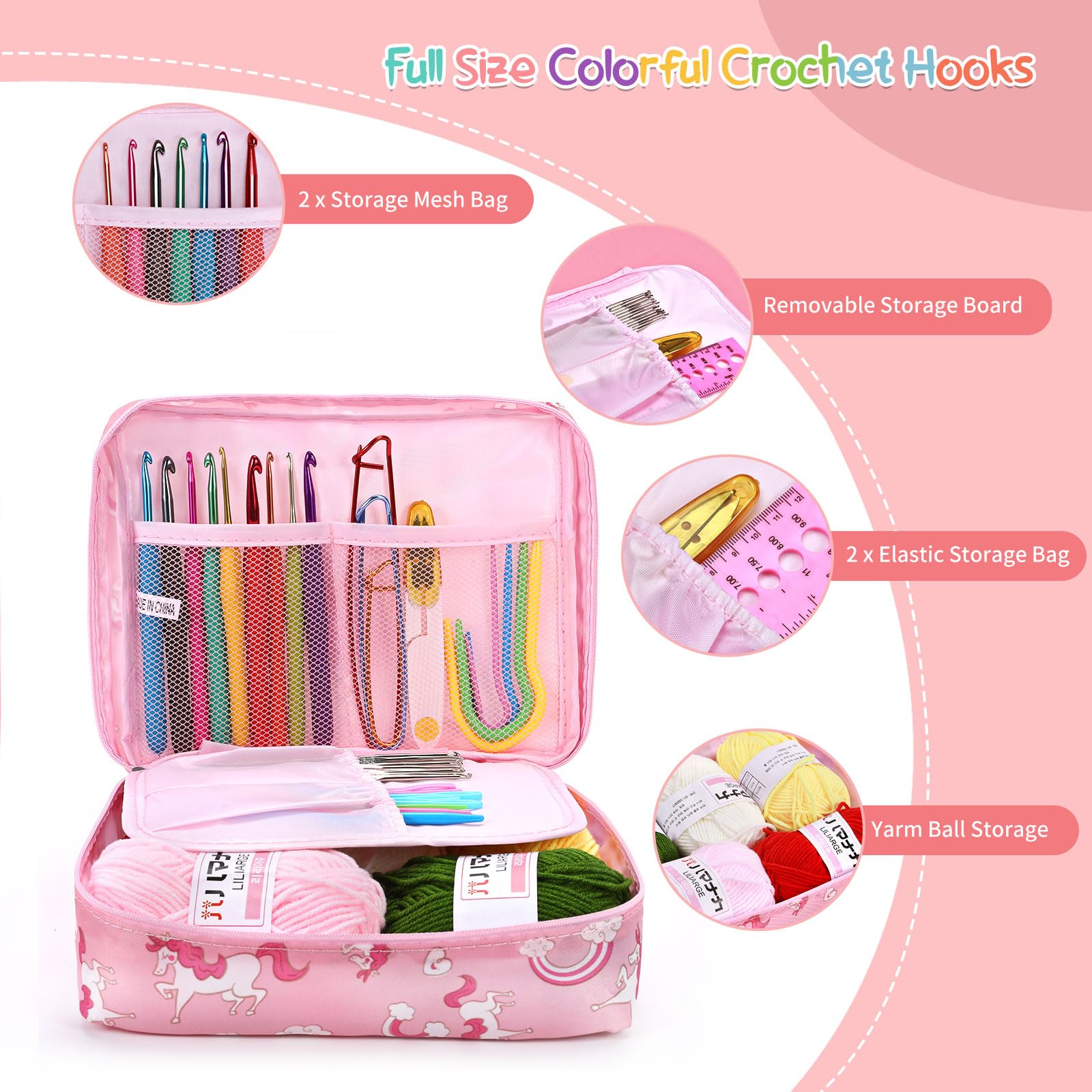 Luckits 59 kit all'uncinetto di PC per principianti, set di ganci all'uncinetto con custodia include 5 palline di filato all'uncinetto 21 ganci all'uncinetto, 6 aghi e più accessori all'uncinetto