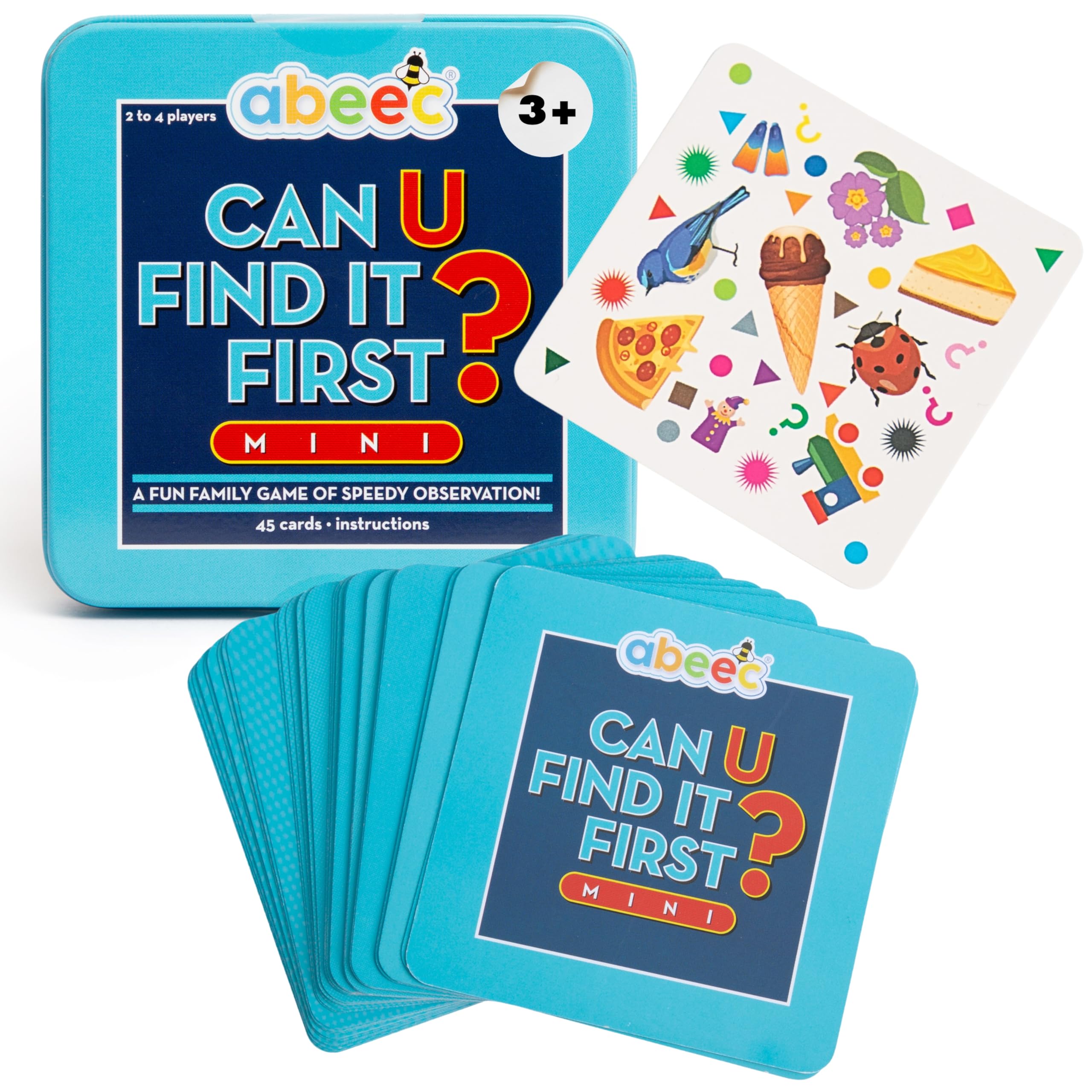 abeec Can U Find It First? Mini Travel Game | 45 Card Observation Game in a Tin | Fast Paced Family Card Game for Kids and Adults | Ages 3+