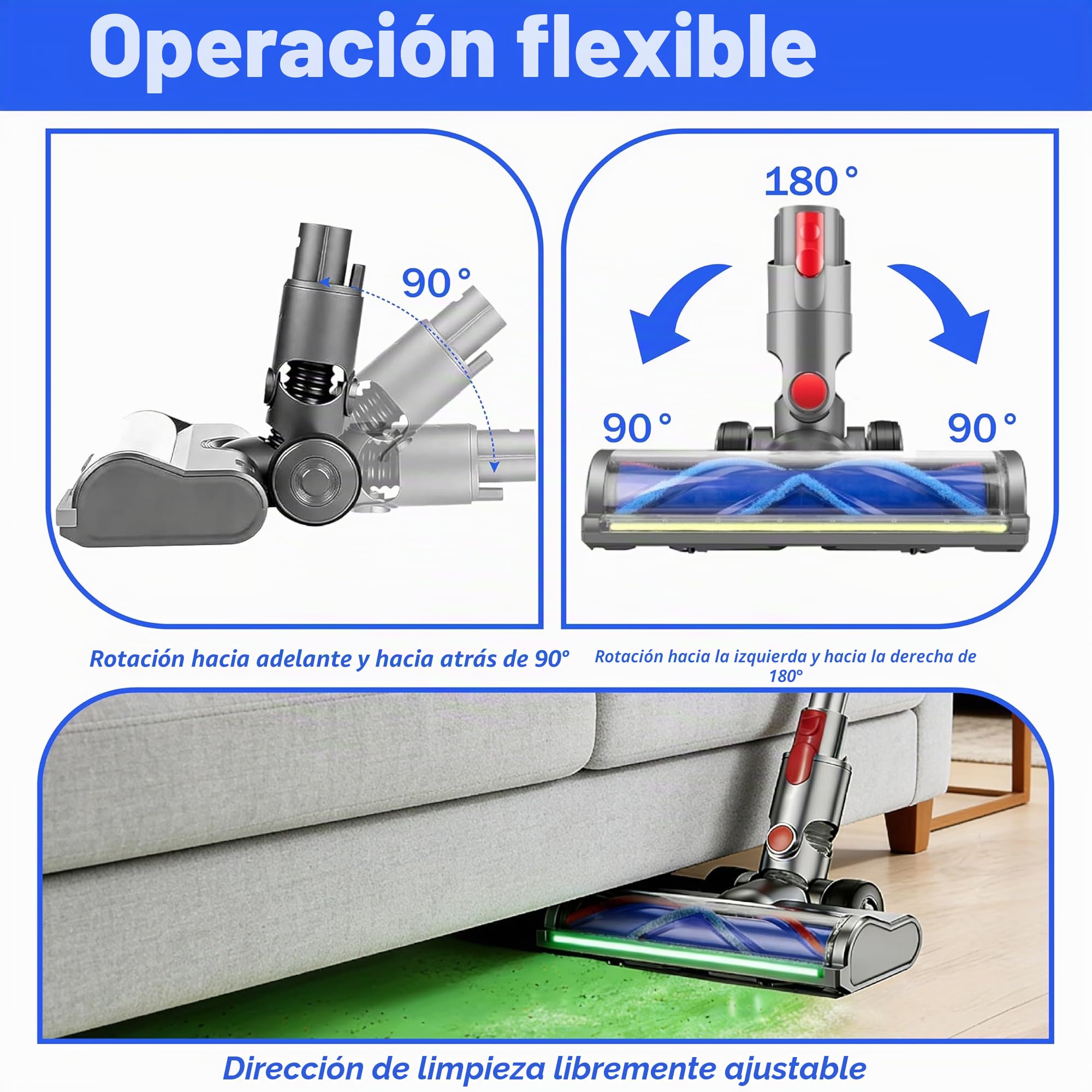 Cepillo de repuesto compatible con Dyson V11 V15 V10 V8 V7, cabezal de limpieza con detección de polvo, accesorio de aspirador para parquet, suelos duros y alfombras, limpieza eficaz