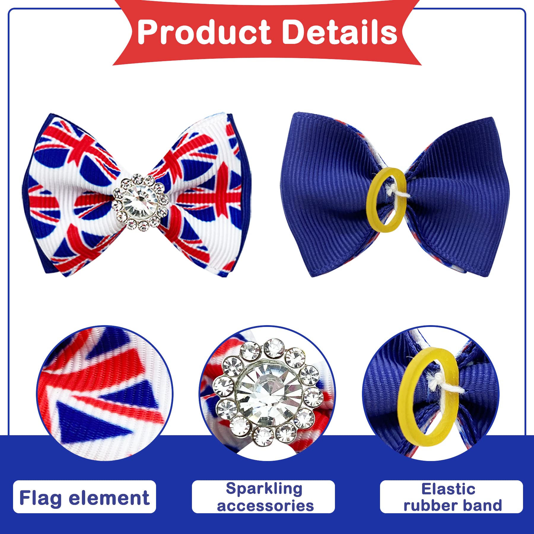 BIPY 20PCS Union Jack Dog Hair Bows with Rubber Bands Dog Grooming Bows Kings Coronation UK British Flag Kitten Puppy Cat Hair Bows Topknot Attachment Accessories Colors Random - Image 4