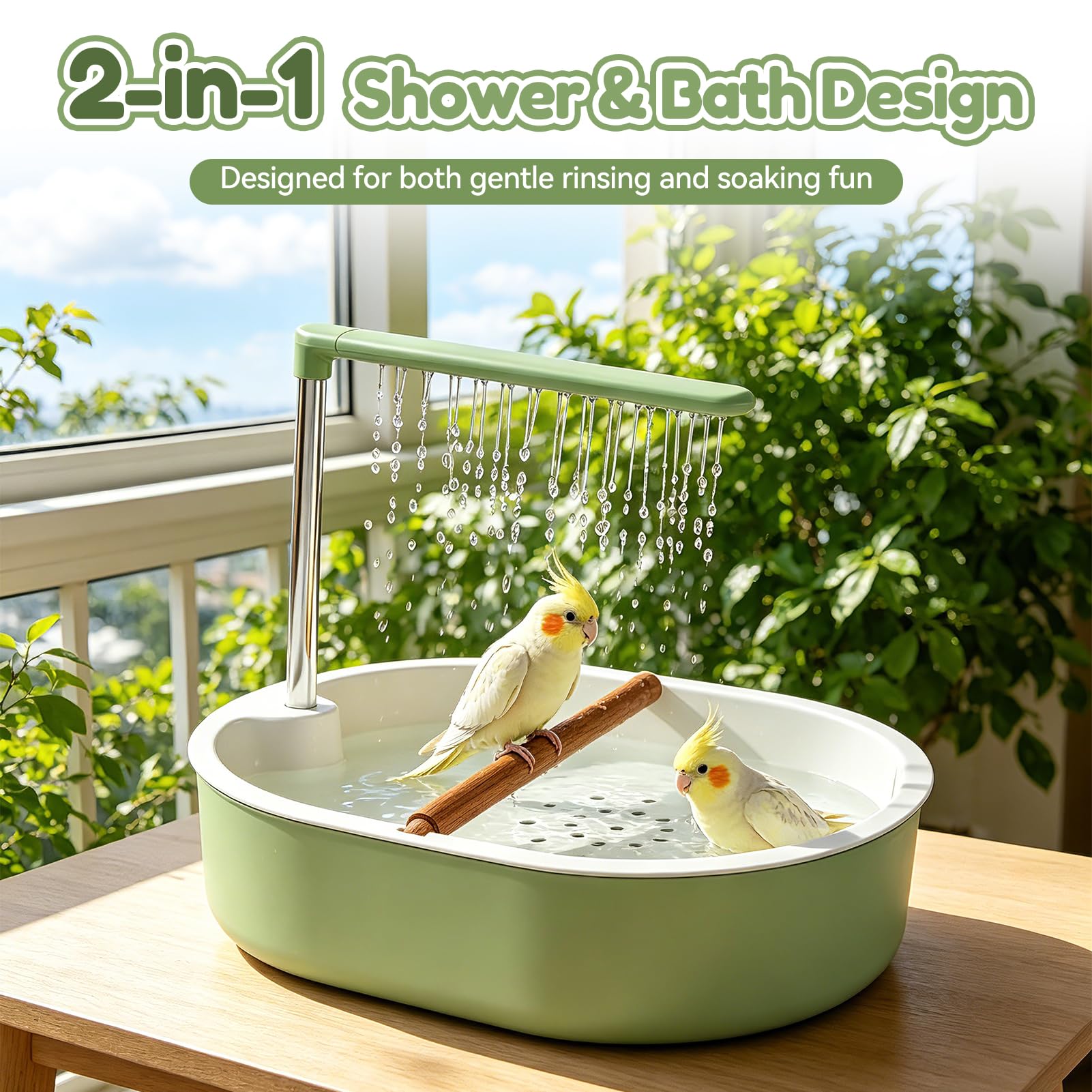 Vogeldusche Wellensittich, Vogel Badewanne mit Dusche, USB-betriebenes Vogelbad mit Wasserzirkulation, Vogel Badehaus mit Sitzstange, Rutschfester Boden, für kleine Vögel und Wellensittiche