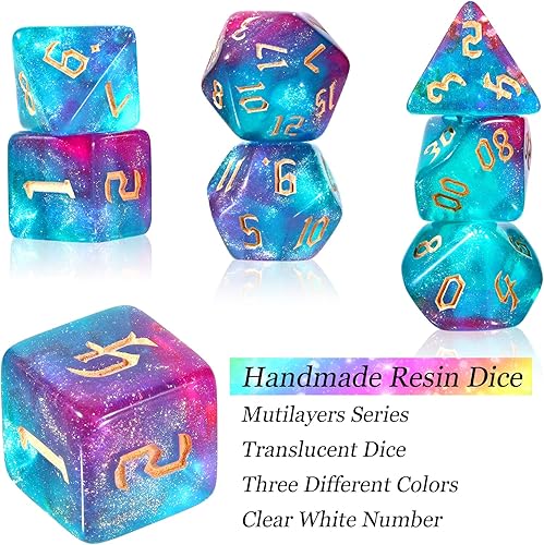 Miniatura 3 de Juego de dados D20 de resina translúcida de colores poliédricos con caja de dados y bolsa de organza gigante D4 D6 D8 D10 D12 D20 juego de dados