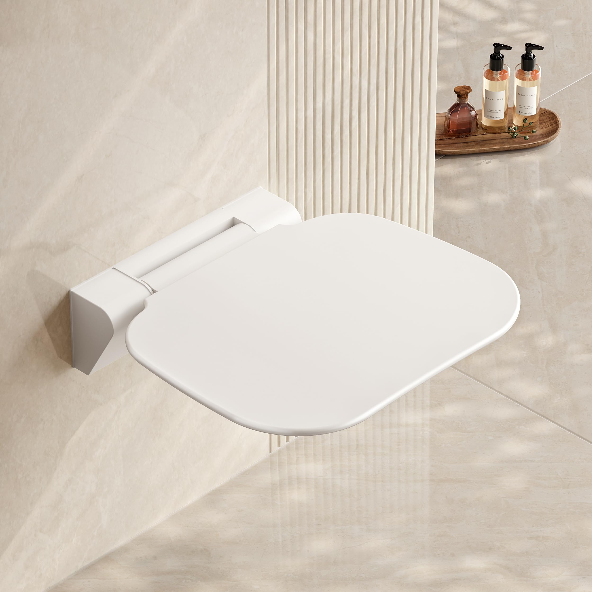 QEKE Asiento de ducha plegable en la pared, taburete de ducha plegable para montaje en pared, silla para baño, 200 kg, color blanco