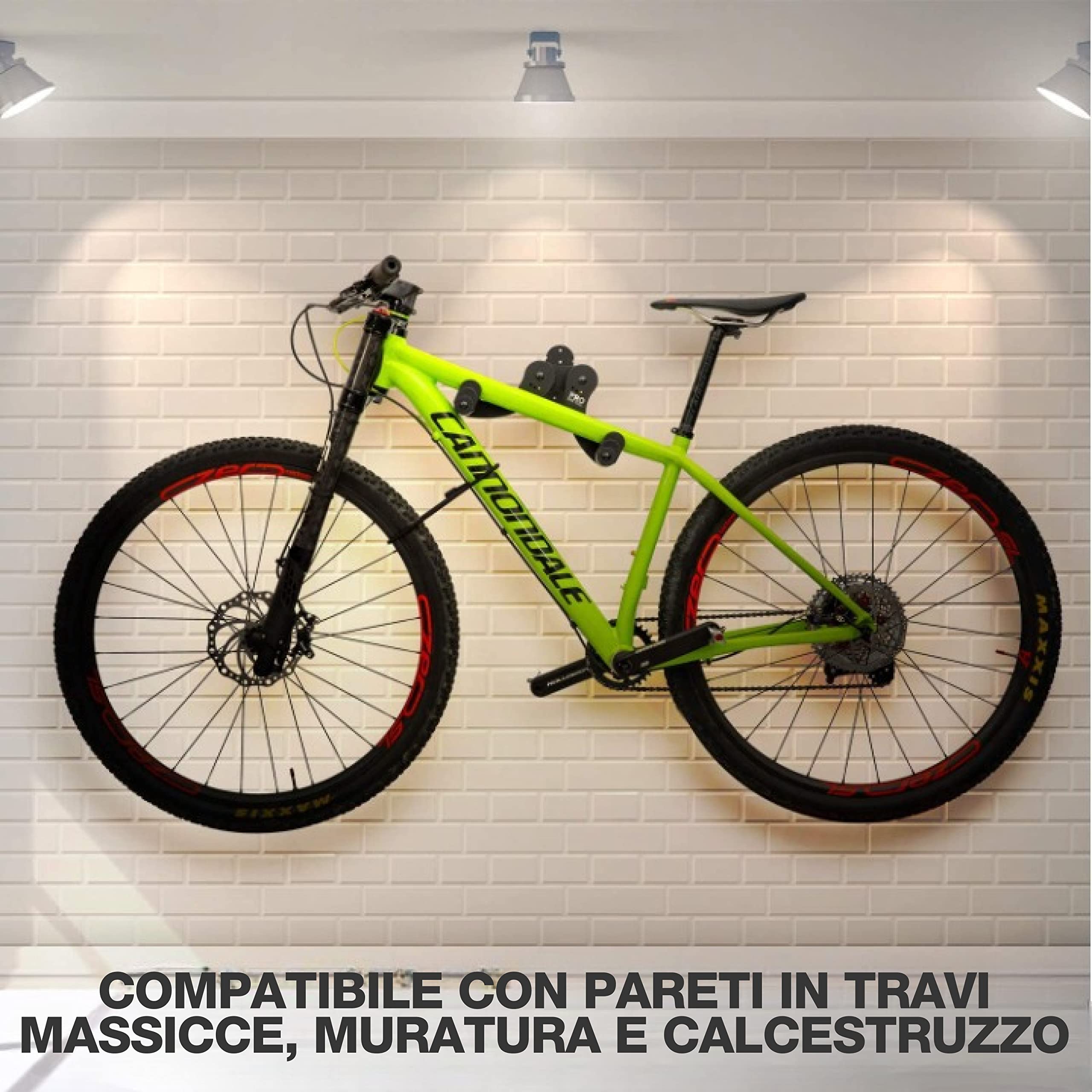 PRO BIKE TOOL Supporto da parete per bicicletta, orizzontale, per 1 bicicletta, da garage, gancio sicuro per bici da strada, montagna o ibride, supporto da parete per biciclette