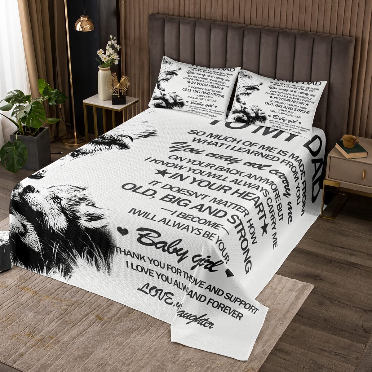 Homemissing Juego de colcha para el día del padre, regalos de cumpleaños para papá, abuelo, colcha acolchada ultra suave, colcha acolchada para padre león de hija, juego de edredón para decoración de