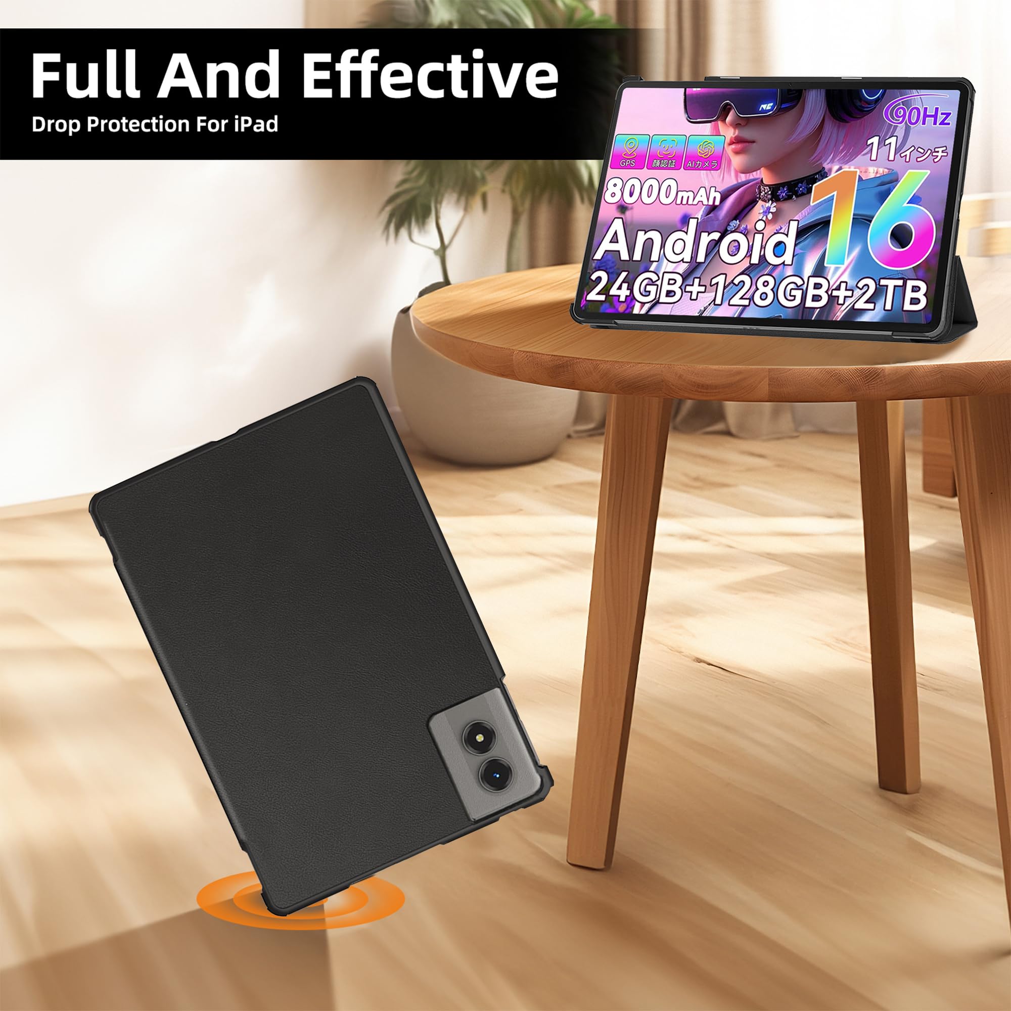 zZjoOoj Hülle für TABWEE T50 Tablet Case 11 Zoll, Ultra Dünn PU Case Cover,Tablet Protection Bundle with 1 Stück 9H Härte Anti-Kratzen Folie, Vertical Stand Function und Handschlaufe,Marineblau