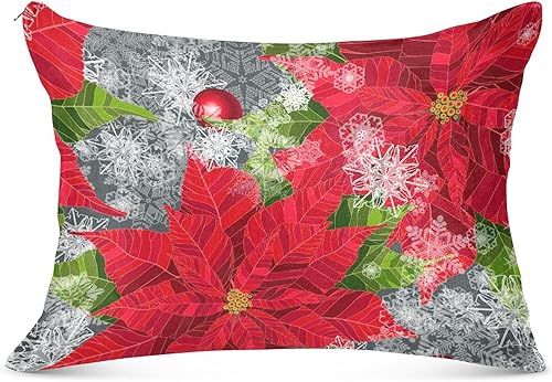 Miniatura 4 de Fundas de almohada de terciopelo con flores de pascua navideñas, fundas de almohada suaves, cómodas fundas de almohada decorativas para sofá, cama,