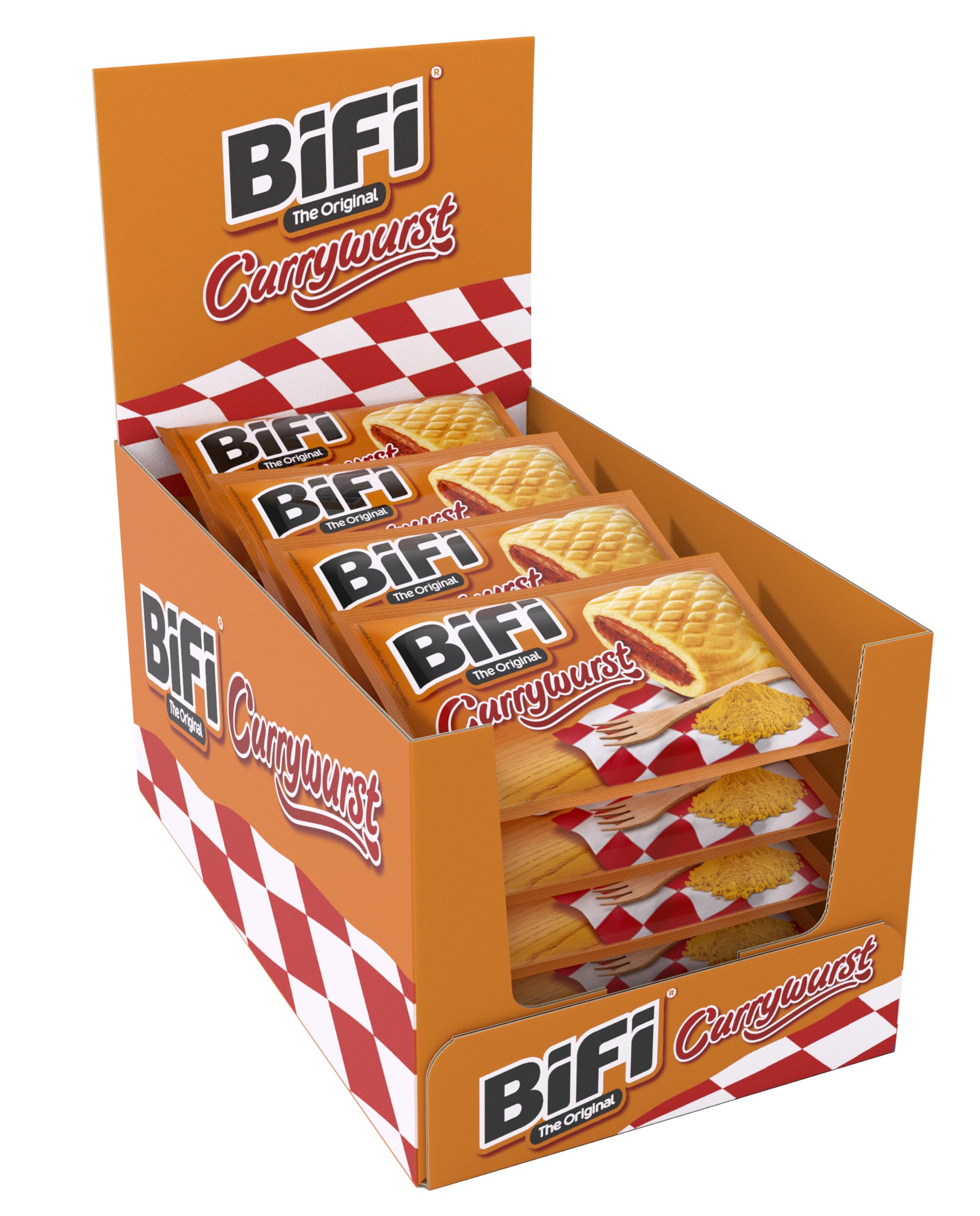 BiFi Currywurst - Lot de 20 (20 x 60 g) - Snack saucisse type salami avec sauce curry dans une pâte moelleuse - Saucisse dans un petit pain de blé à emporter - Idéal pour le bureau ou le sport